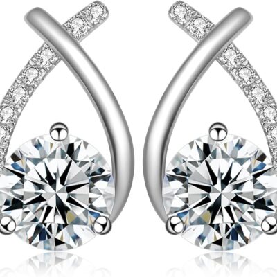 Moissanite Stud Earrings D Color VVS1 Moissanite Earrings 925 Sterling Silver 18K Gold Plated Friction Flat Bottom Mermaid Tail Earrings for Women