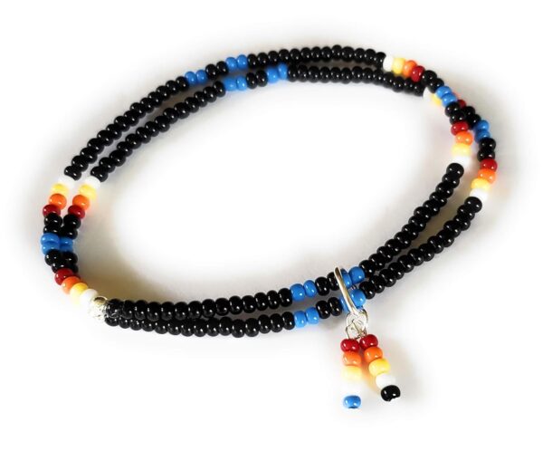 Ankle Bracelet Beaded, Native American Style, Black Double Strand