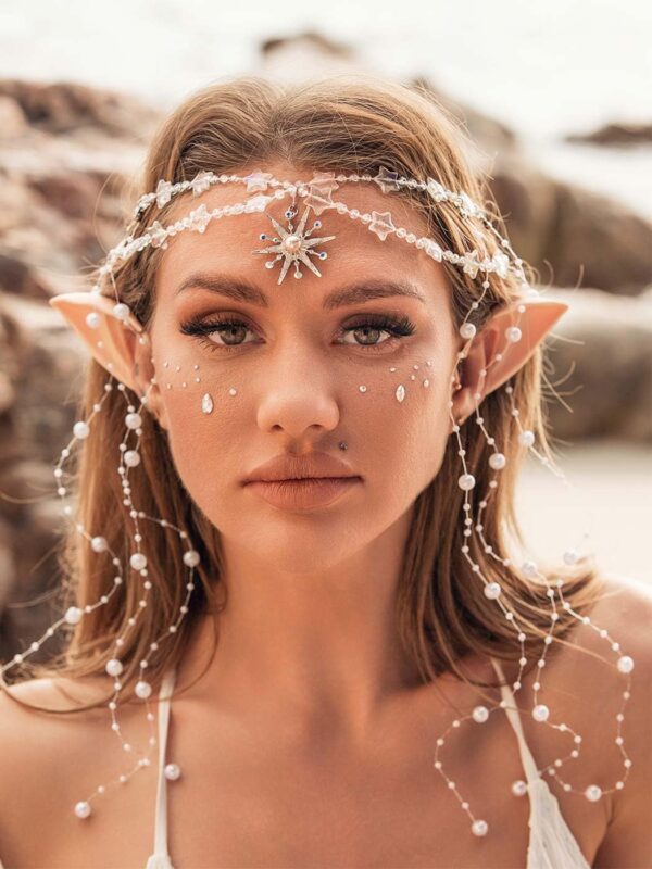 Aukmla Star Boho Head Chain with Fairy Elf Ear Pearl Tassel Headpiece Hair Chains Jewelry Halloween Costume Festival Headband Hair Accessories for Women and Girls - Image 7