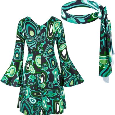 Disco Fancy Dress Outfit Set Hippy 60s 70s 80s 90s Costume Plus Size Disco Halloween Costumes for Women Clothes