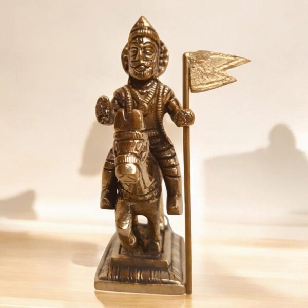 Brass Statue of Jaharveer Ji Sitting on Horse | Ramdev Pir Idol | Ramdev Murti Sculpture | Spiritual Idol for Pooja Home Temple Decor Gift Showpiece 3.5" Inch (180 Grams) - Image 4