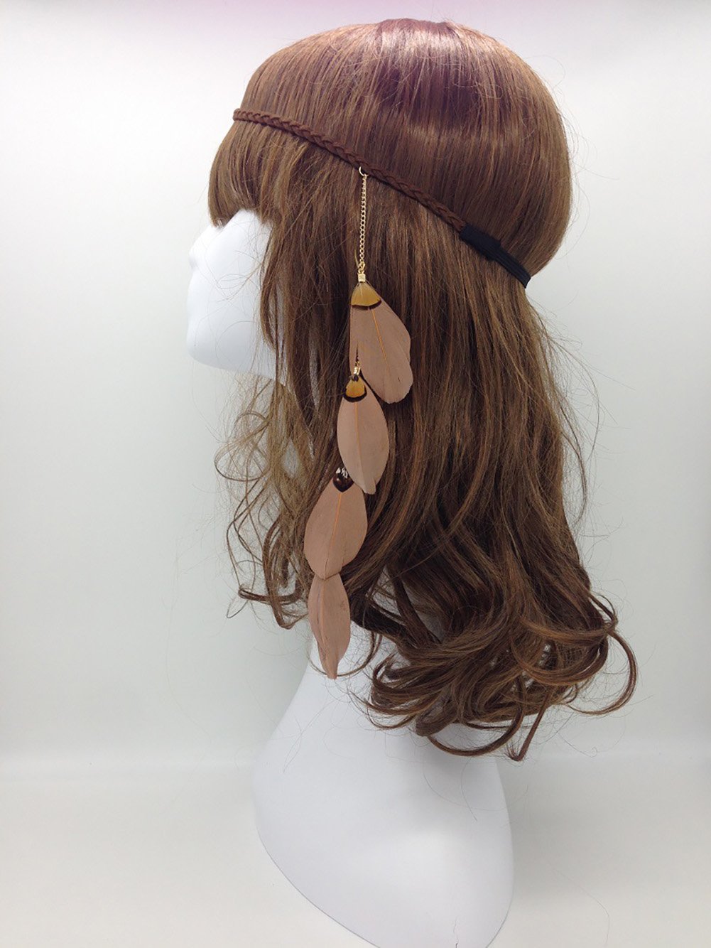 Fodattm Women Lady Bohemian Tassels Hairband Headwear Hippie Feather Headband Hair Hoop Handmade Indian Fascinator Headband Hair Bands Headdress Hair Accessories (Coffee) - Image 2