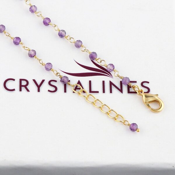 Natural Amethyst Gemstones Rosary Anklet, Handmade Anklets, Rosary Chain, February Birthstone, Gold Plated Anklet, Simple Delicate Ankle Bracelet, Anklet for Women, 9+2inch - Image 4