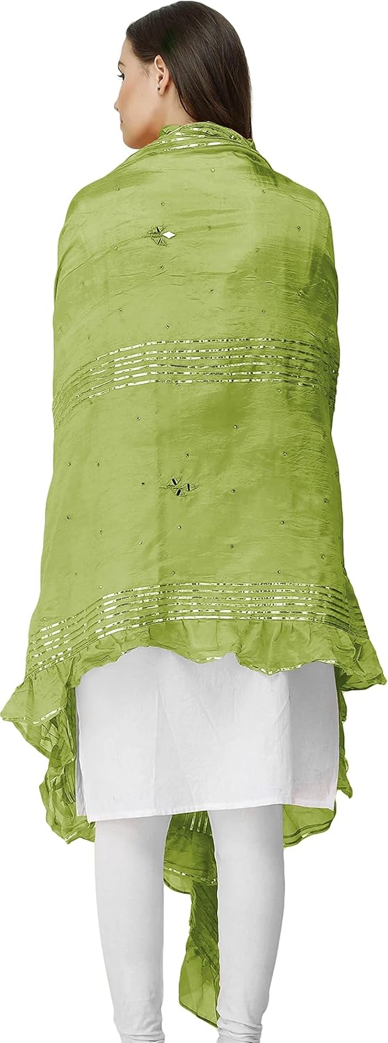 Exotic India Dupatta from Amritsar with Gota Patches and Frill Border - Art Silk - Image 4