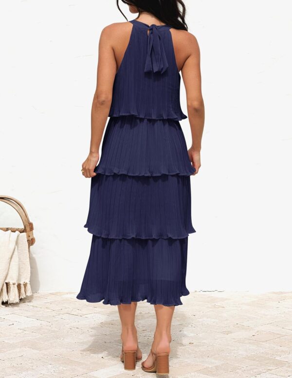 ZESICA Women's 2024 Summer Sleeveless Halter Neck Ruffle Tiered Layed Chiffon Flowy Swing Long Midi Dress - Image 4