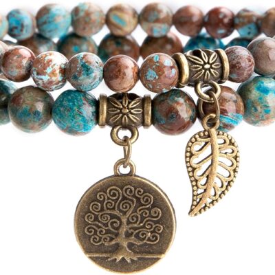 Bivei Natural Semi Precious Gemstone beads bracelet for women - Life Tree and Leaf Charm Energy Reiki Crystal Stretch Bracelets