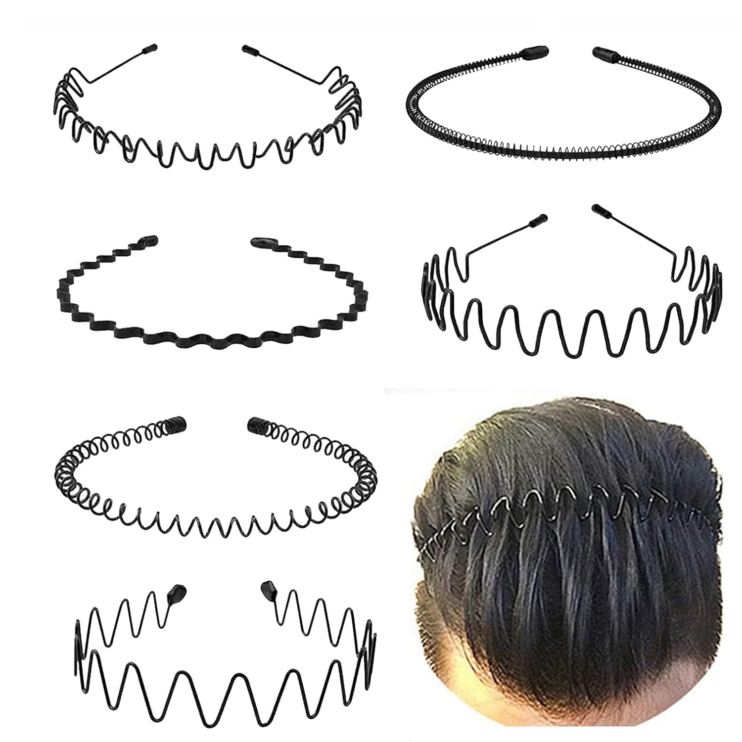 Metal Headbands for Men Fashion Headbands for Women, Unisex Wavy Headbands Outdoor Sports Headbands Simple Elastic Non-Slip Hair Accessories (6 Pack)