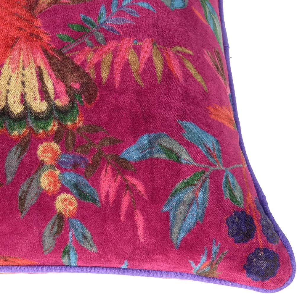 Mam Treasures Velvet Floral Flower Bird Throw Pillow Sofa Cushion Cover Case Couch Bohemian Accent Colorful Boho Chic Indian Handmade Cover Only (16X16 Inches, Burgundy) - Image 5