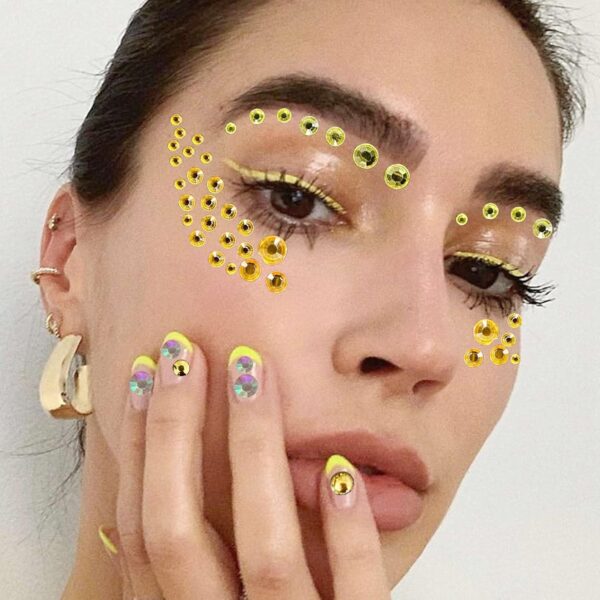6 Sheets Bindi Dots Face Jewels Face Jewelry For Women Face Gems Stick On Eye Forehead Crystals Sticker Tears Rainbow Pearl Rhinestones For Makeup Party Festival Accessory Nail Art Decoration - Image 2