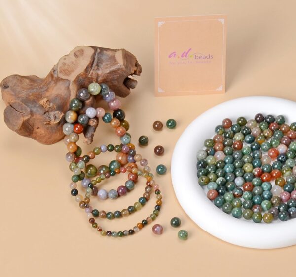 AD Beads Handmade Gemstone Stretch Elastic Bracelet Crystal Healing Reiki Nature's Beauty and Spiritual Essence Unisex (6mm, Indian Agate) - Image 4
