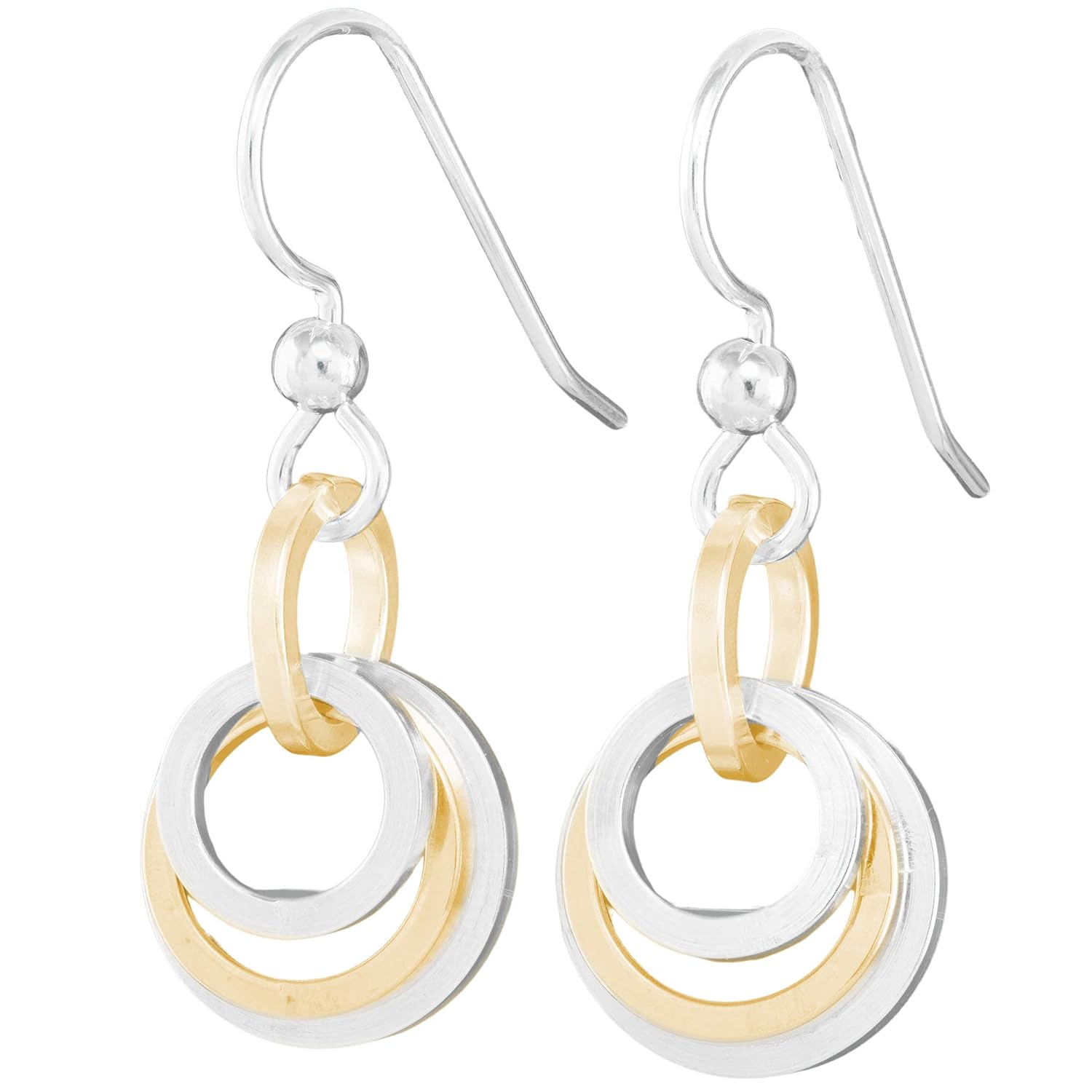 Minimalist Two-Tone Dainty Dangle Earrings with Mixed 14K Gold-Filled and 925 Sterling Silver Circles - Everyday Jewelry Gift for Women