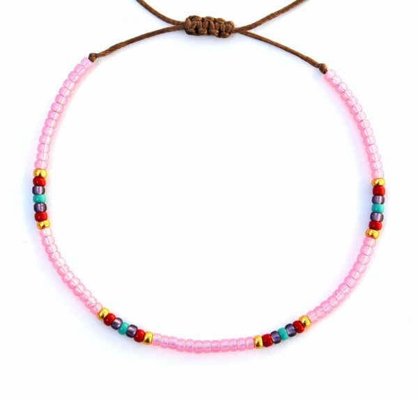 Beaded Anklet for Women, Boho Bohemian Native American Style, Unique Waterproof Pink Colorful Hippie Beach Anklet, Handmade by Tribes (S-M) - Image 3