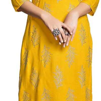 Indian Kurti for Women's With Pant | Rayon Foil Printed Kurta Partywear Kurtis For Women Tunic