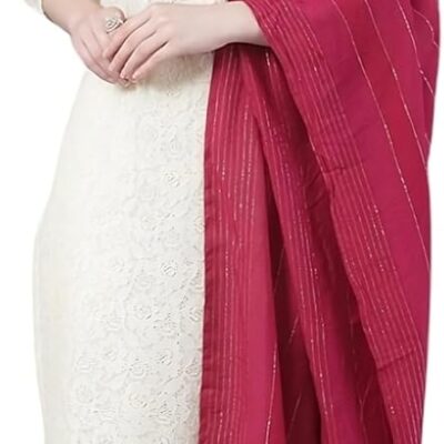 Women's Cotton Straight Off White With Red Hand Embroidered Kurta Pant Set With Dupatta