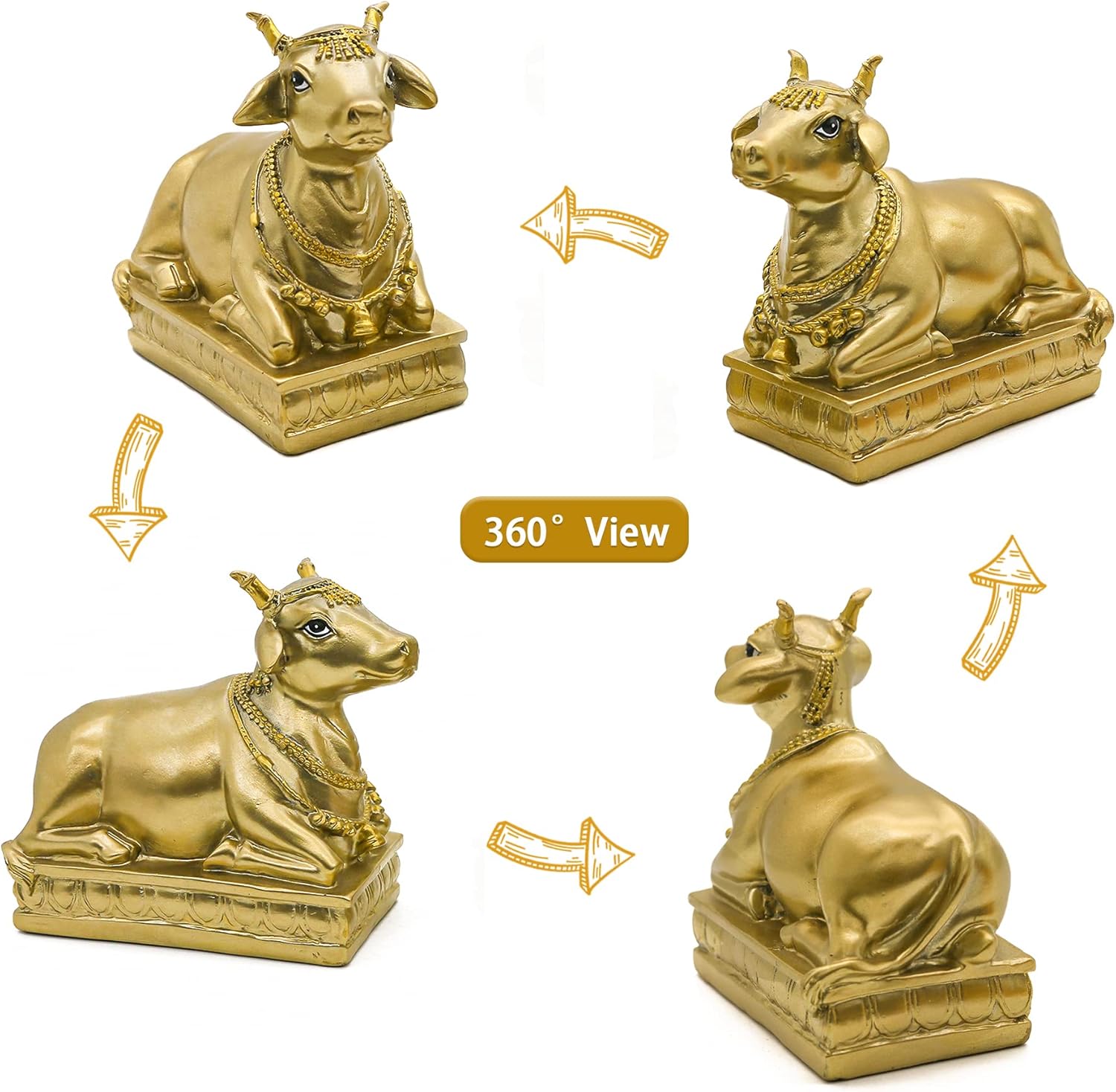 Hindu Nandi Holy Cow Statues - 2PCS Gold Nandi Cow Sitting Position Statue for House Temples Puja Home Decor Diwali Gift - Image 5