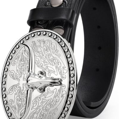 JASGOOD Western Belt Cowboy Belts for Men Women, Cowgirl Western Country Leather Belts Embossed Leather Belt for Jeans Pants