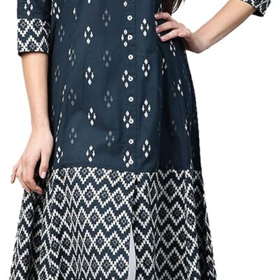 Yash Gallery Women's Indian Cotton Ikat Print A-line Kurta