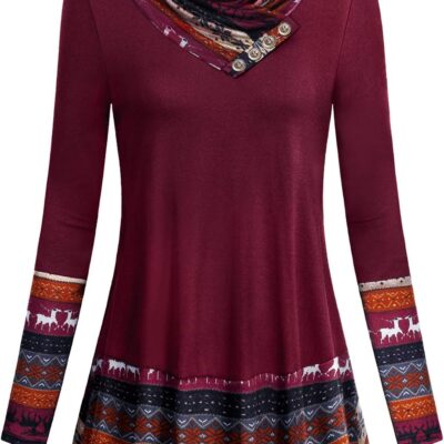 Miusey Women's Long Sleeve Cowl Neck Form Fitting Casual Tunic Top Blouse