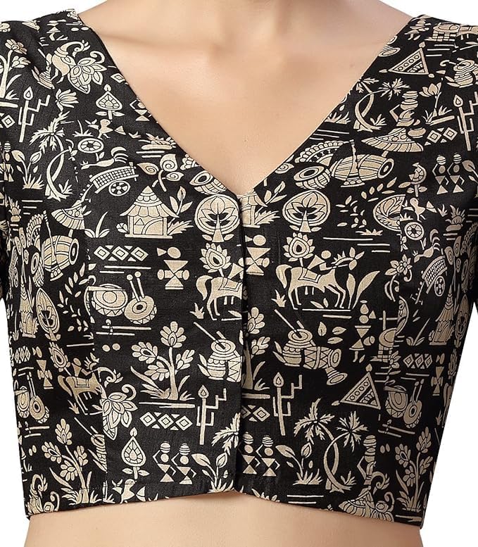 Pure Cotton Party Wear Cool Look Saree Sari Ajrak Print Blouse Readymade for Women - Image 4