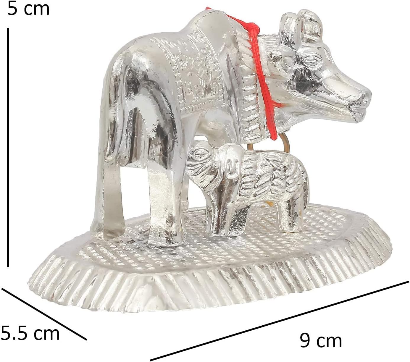 Cow and Calf Idol for Pooja | Kamdhenu Gau MATA Silver Color | Figurine showpiece Divine Pooja Gift décor - Image 2