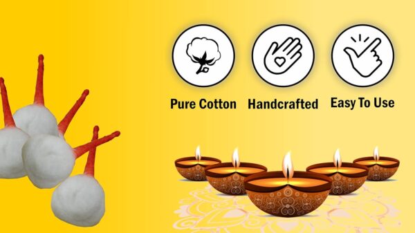 1000Pc Hand Rolled Cotton Puja Wicks Oil Lamps Cotton Wicks for Puja Pooja Jyot Batti Oil Lamp DIiya for Diwali Deepawali Diya, Ideal for Brass, Kuber Clay Diya Home Mandir Temple (Round, 1000) - Image 2