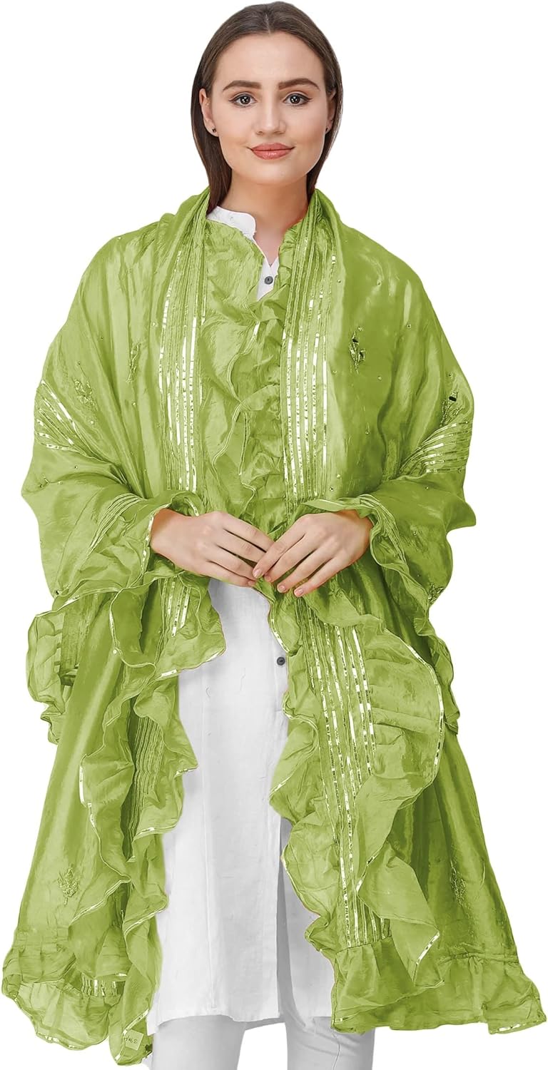 Exotic India Dupatta from Amritsar with Gota Patches and Frill Border - Art Silk - Image 3