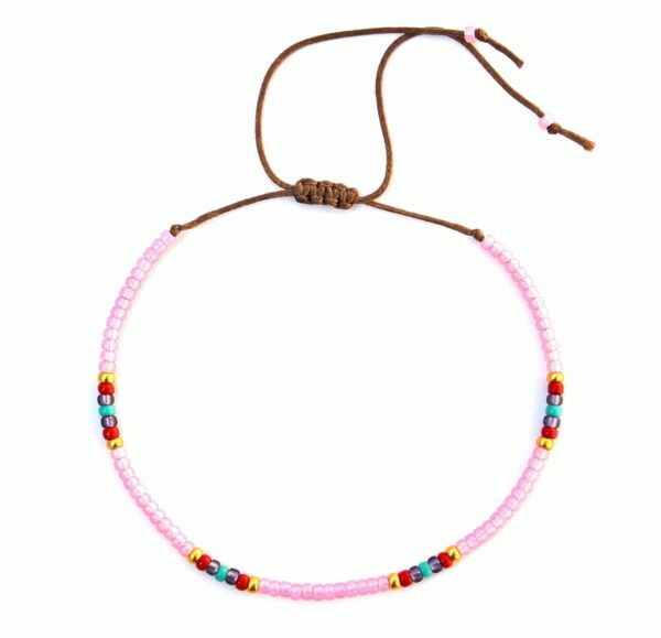 Beaded Anklet for Women, Boho Bohemian Native American Style, Unique Waterproof Pink Colorful Hippie Beach Anklet, Handmade by Tribes (S-M) - Image 4
