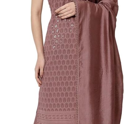 Shopping Queen Women's Rayon Lucknowi Chikankari Embroidery Straight Kurta,Palazzo and Dupatta Set