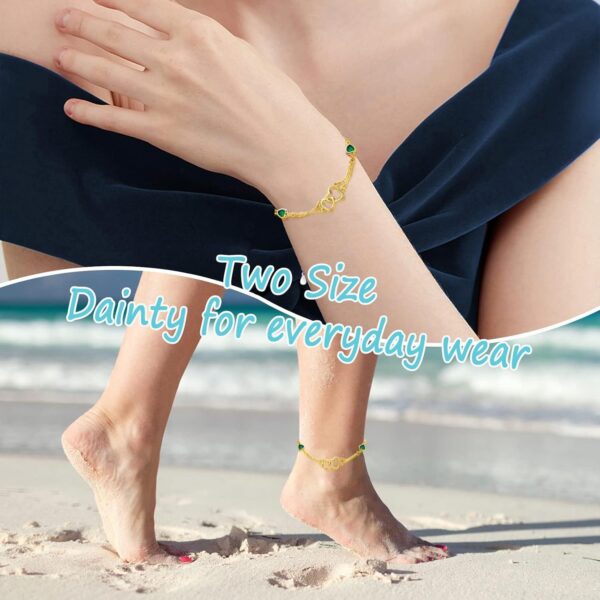 Dorunmo Anklet/Bracelet for Women 925 Sterling Silver Birthstone Jewelry Cubic Zirconia Double Heart Chain Jewelry for Mom Wife Friend Bride Valentine's Day Christmas Birthday Mother's Day - Image 6