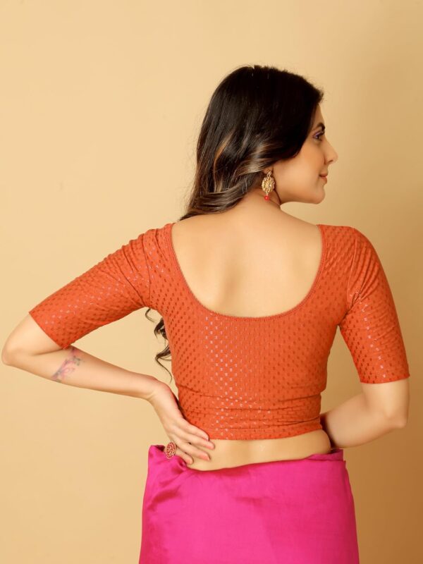 Women's Round Neck Cotton Dobby Lycra Elbow Sleeve Readymade Saree Blouse - Image 4