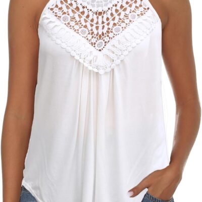 Bluetime Women's Summer Halter Spaghetti Strap Flowy Tank Tops Sleeveless Shirts Blouses Lace Cami Camisole