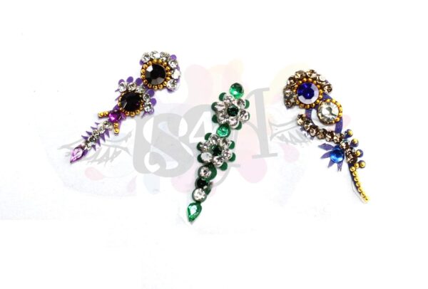 IS4A Long Multicolored Crystal Bindis Tattoo Stickers Adhesive Body Jewelry Multi Size Forehead Indian Daily Use Bindi (Set of 12) - Image 5