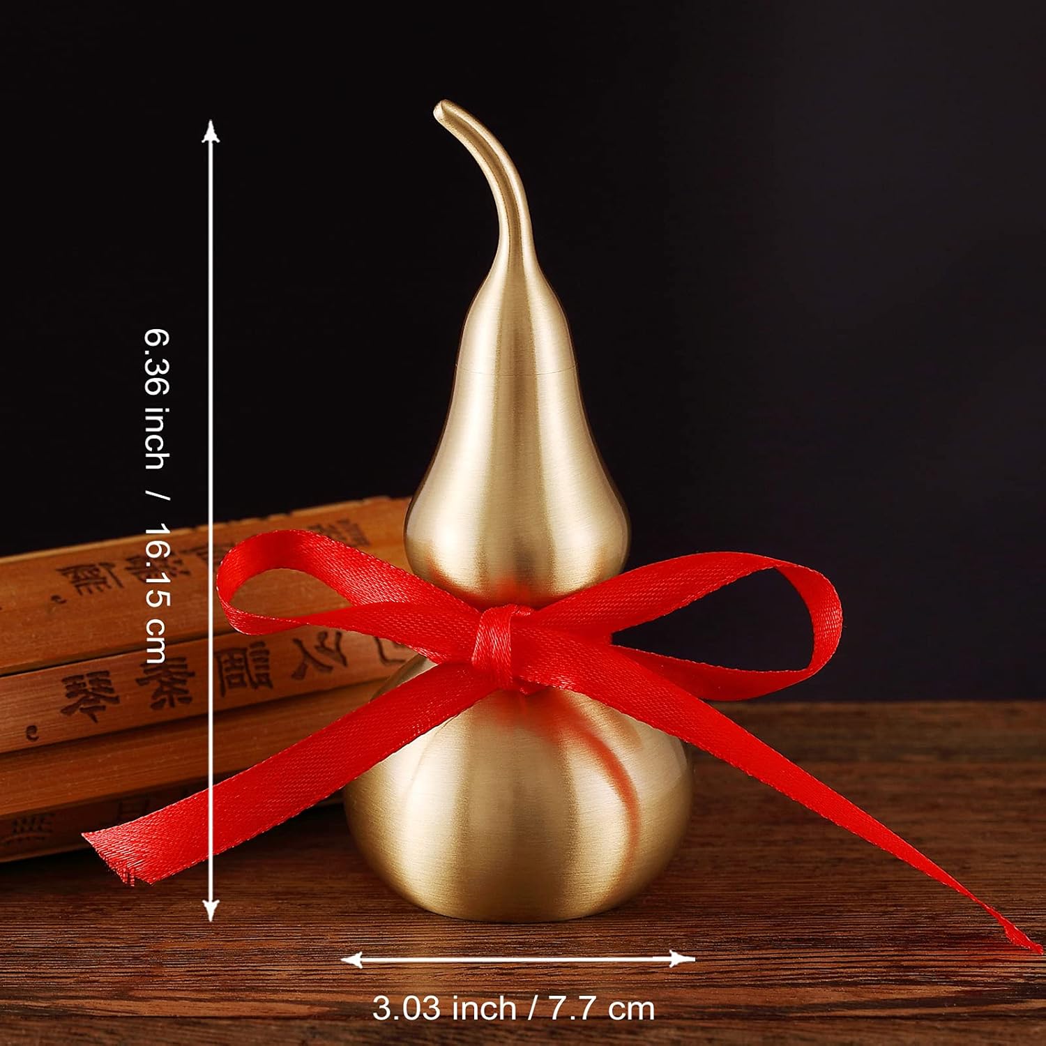 Feng Shui Decor Statue,Wu Lou Brass Gourd,with Red Luck Strip for Ideal Home Decoration,Collectible Figure Charm Amulet,6.36inch Tall,Full Brass,Hu Lu Bring Good Luck,Healthy,Wealth - Image 3