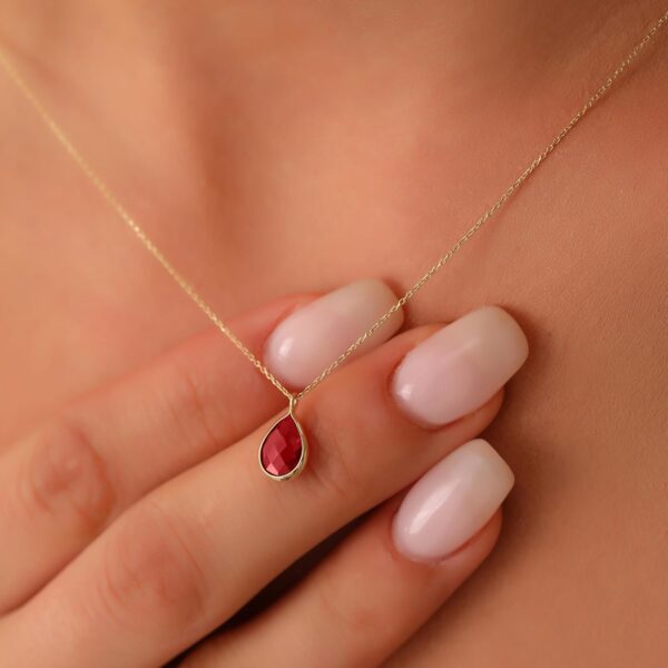 14K Gold Ruby Necklace, Dainty initial ruby pendant, 14k solid gold ruby necklace, Minimalist ruby pendant - Image 2