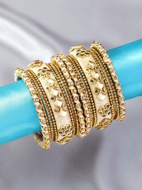 Aheli Ethnic Handmade Silk Thread Faux Stone Studded Bangle Set Bracelet Chudha Indian Wedding Festive Wear Fashion Jewelry Gift for Women Blue - Image 3