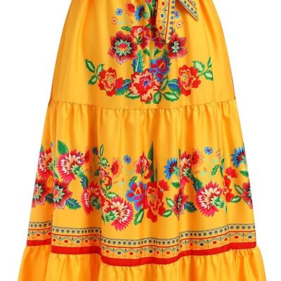 Women Mexican Dress Summer Floral Print Traditional Ethnic Wear Off Shoulder Beach Holiday Party Long Maxi Gowns