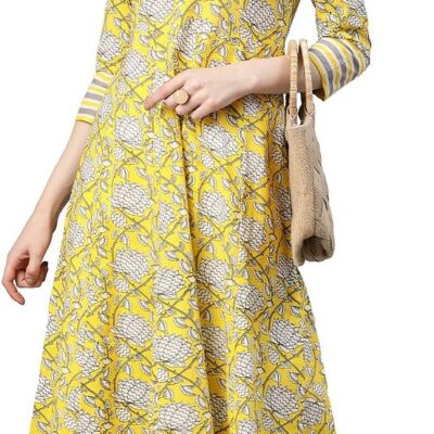 Indian Cambric Cotton Floral Printed Anarkali Kurtis