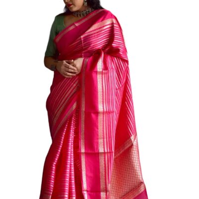 Sundarii Saree Blouse Pink Chanderi silk wedding and festive wear saree for women with blouse piece