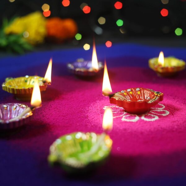 30 Pcs Elegant Hand Painted Diwali Clay Diya with Cotton Wicks Deepavali Tea Light Holder Oil Lamp Indian Festive Home Decoration Traditional Temple Pooja Laxmi Puja Diyas Christmas Gift - Image 5
