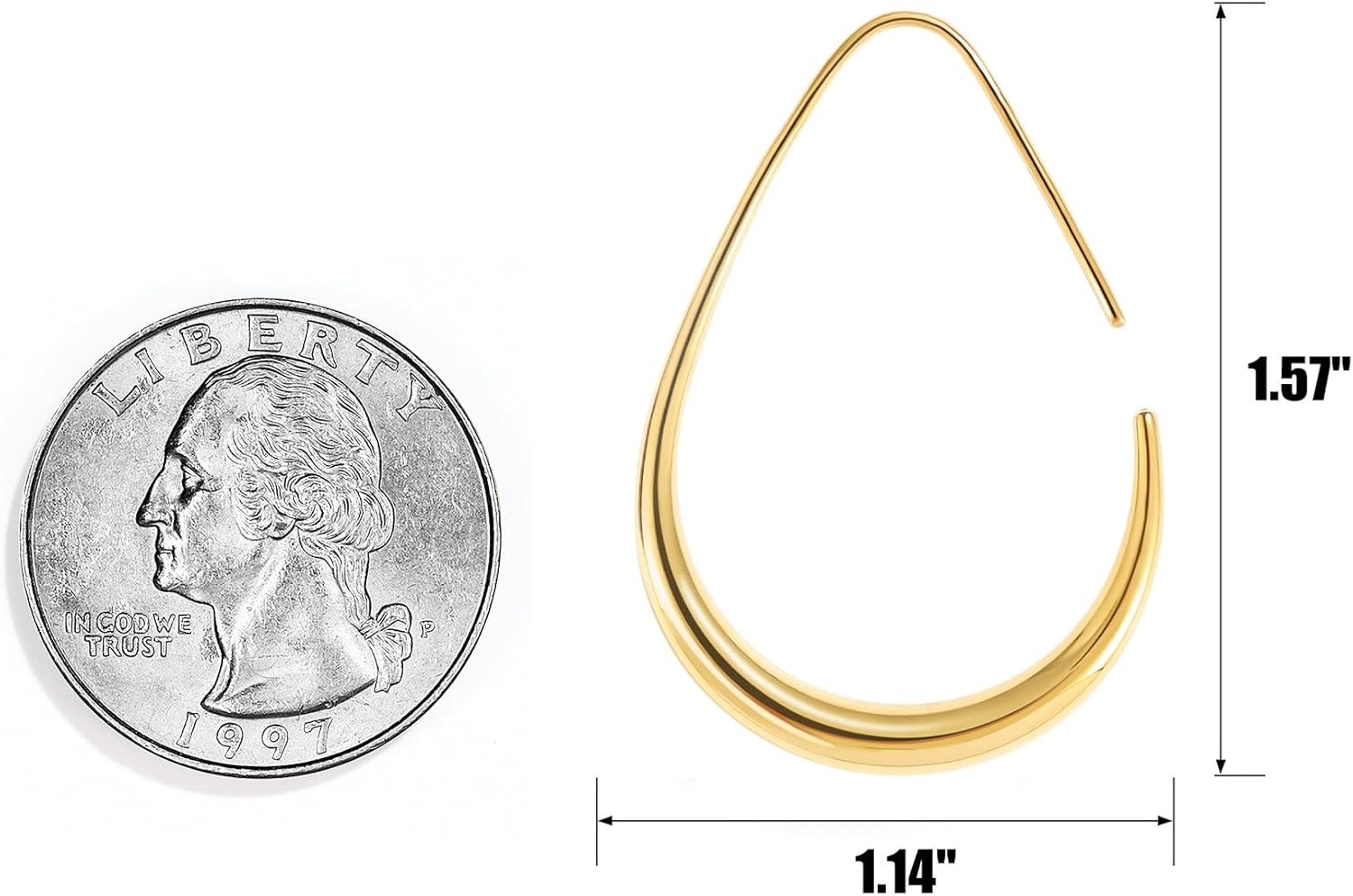Gacimy Teardrop Hoop Earrings for Women, 14K Gold Plated Oval Pull Through Hoop Earrings for Women, Gold Drop Hoop Earrings for Women - Image 6