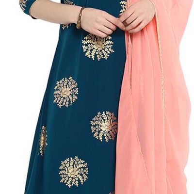 Janasya Indian Women's Tunic Tops Crepe Kurti Set With Dupatta for Women Turquoise