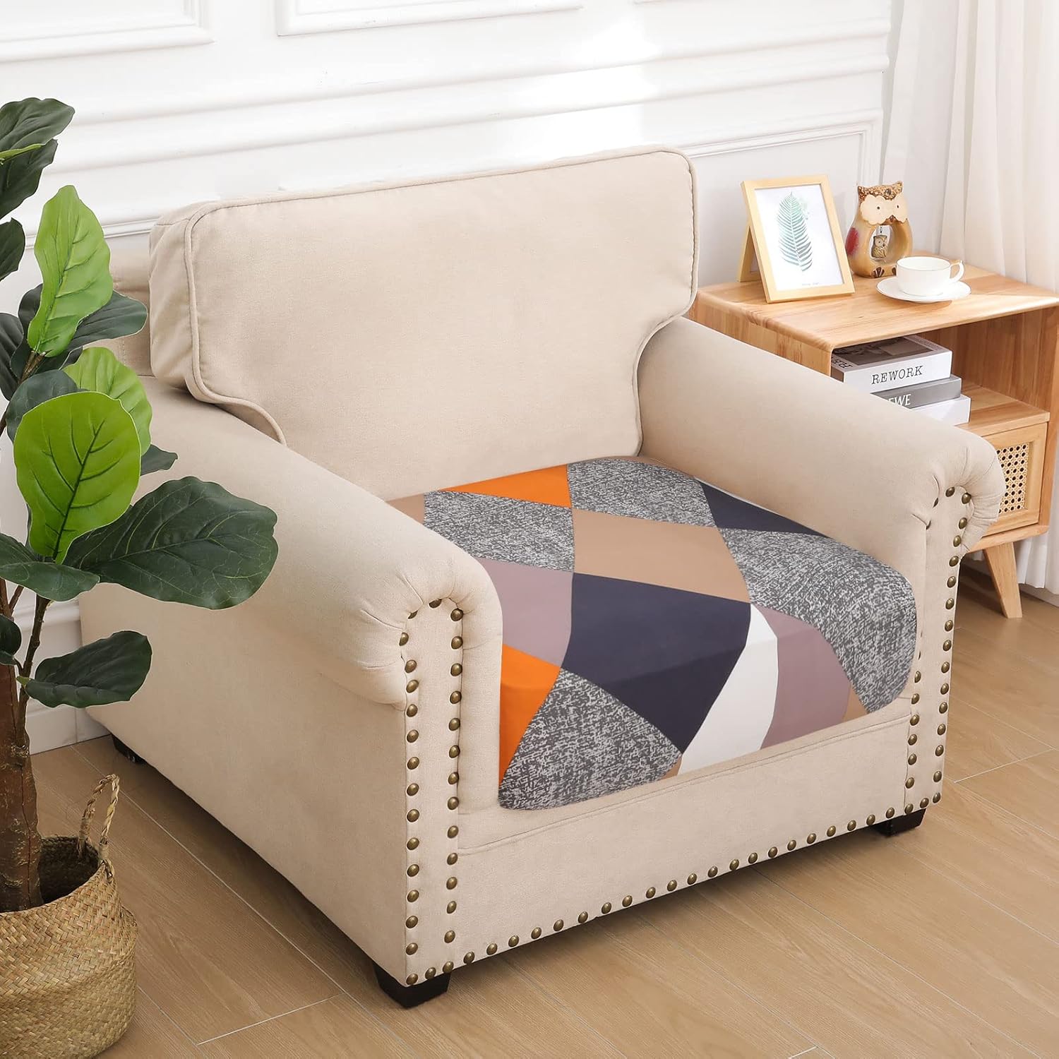 hyha Printing Sofa Couch Cushion Covers, Replacement Individual Seat Cushion Covers, Magic Sofa Covers Washable for Sectional Pets, Pattern Sofa Slipcovers (1 Cushion Armchair, Colored Blocks) - Image 5