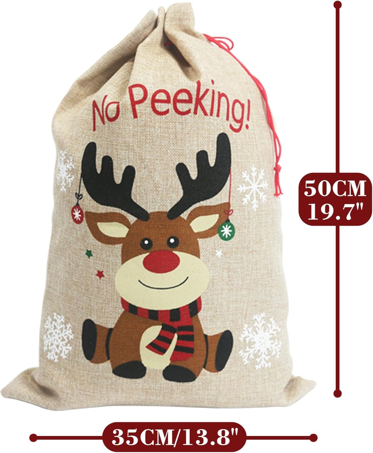 PerFest 13.8'' x 19.7'' Christmas Medium Burlap Sacks – Christmas Hessian Linen Drawstring Goody Gift Bags. 4 Designs : Reindeer, Tree, Car, Snowman. Pack of 4 - Image 3