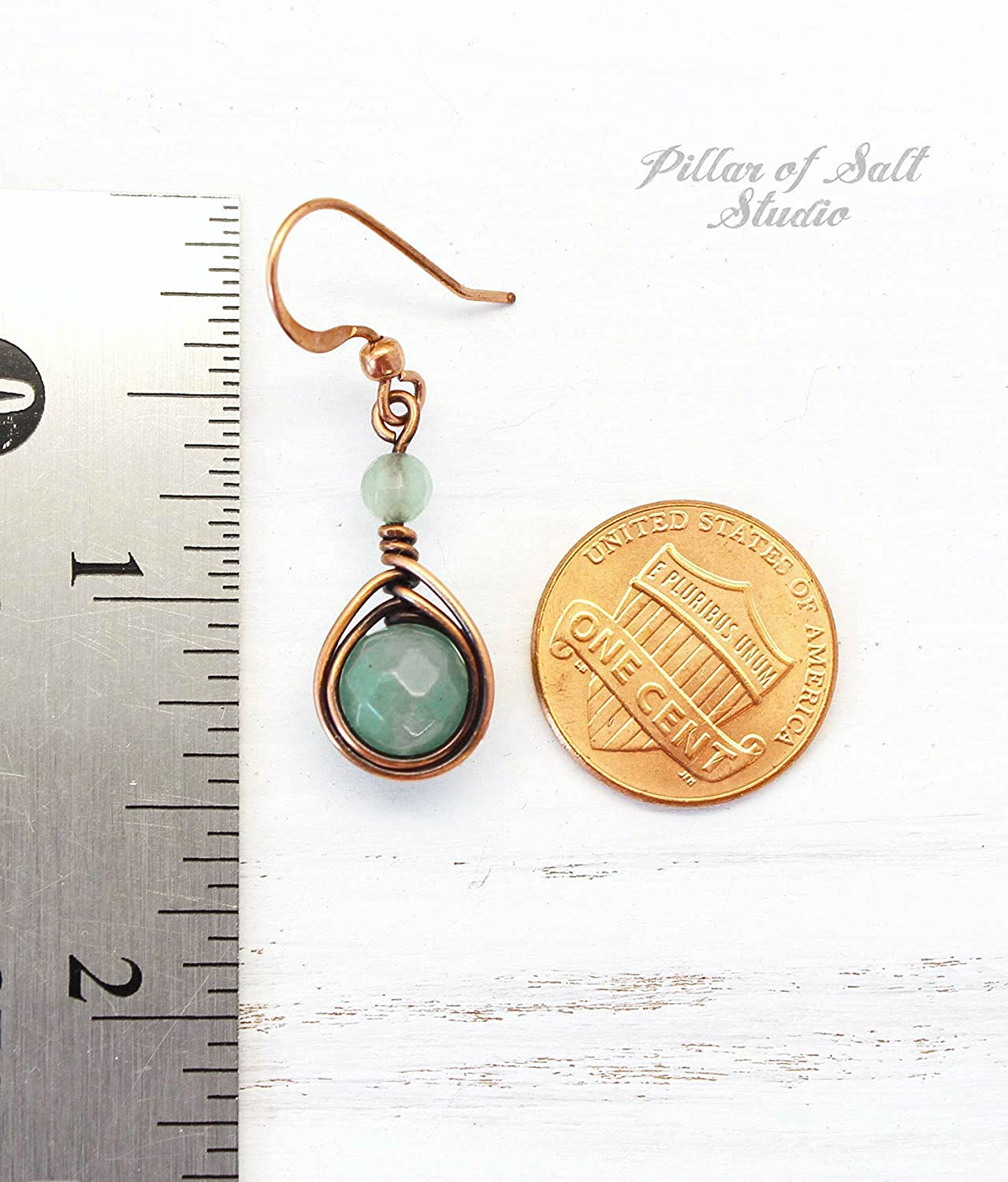 Handcrafted Solid Copper Earrings with Green Aventurine Gemstone (Antiqued Copper, 1" drop) - Image 8