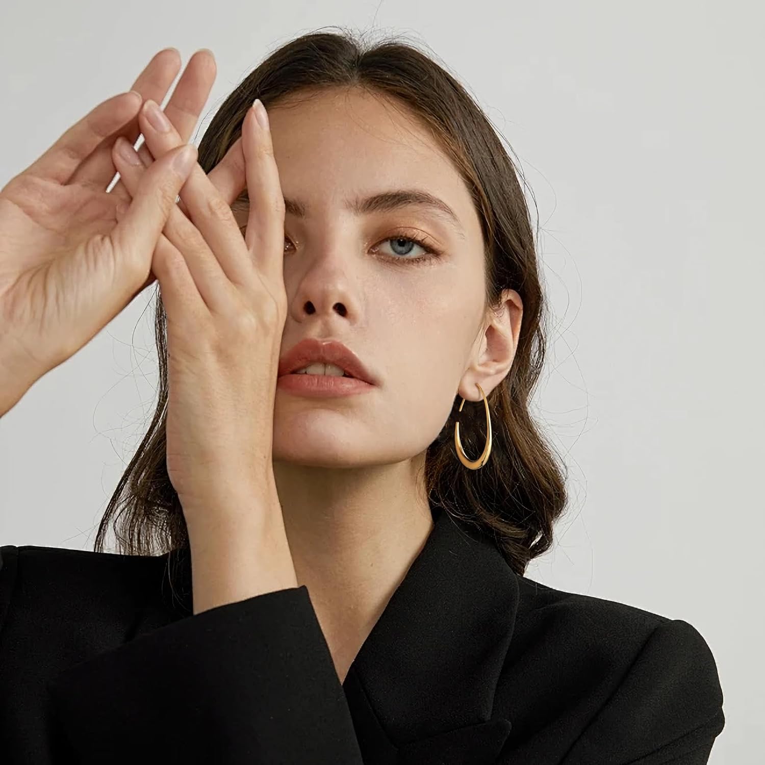 Gacimy Teardrop Hoop Earrings for Women, 14K Gold Plated Oval Pull Through Hoop Earrings for Women, Gold Drop Hoop Earrings for Women - Image 4