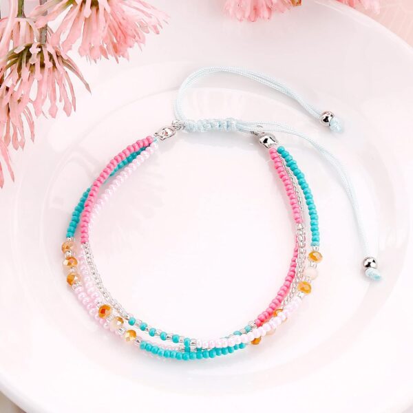 Boho Bohemian Beaded Anklet Bracelets for Women Unique Colorful Beach Anklet,Handmade by SUMMER LOVE (Color 2#) - Image 3