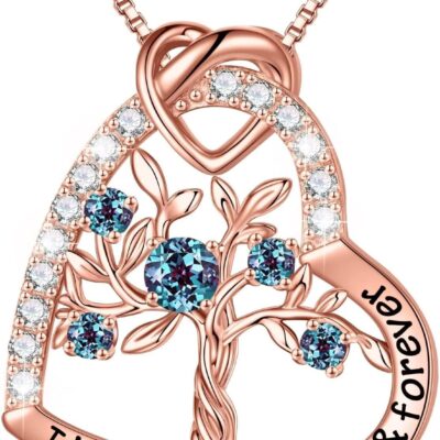 Iefil Tree of Life Gifts for Women, 925 Sterling Silver Tree of Life Birthstone Necklace Anniversary Valentines Day Gifts for Her Mothers Day Christmas Birthday Gifts for Women Wife Girlfriend Jewelry