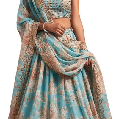 Ready To Wear Indian Outfit Lehenga Choli, Duppatt with Stitched Blouse For Women, Bridesmaid, Party, Festival Wear