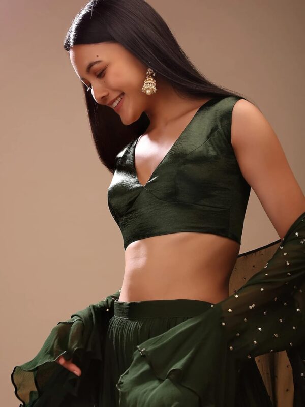 Women's Readymade Satin Blouse For Sarees Indian Bollywood Designer Padded Stitched Crop Top Choli - Image 4