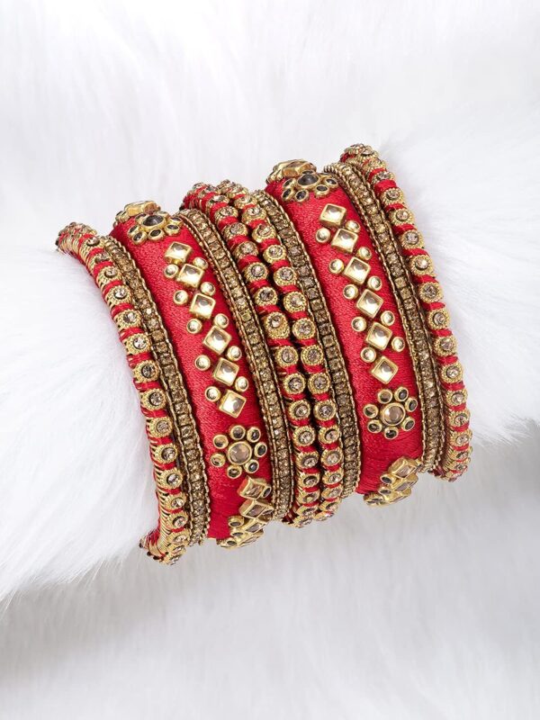 Aheli Velvet Matching Fancy Silk Thread Blue White Chuda Chura Bangle Set Gift for Women Size 2.6" - Image 3